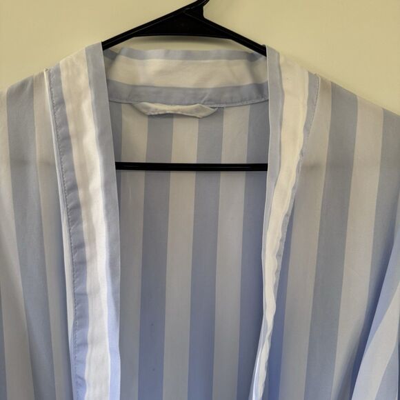 Vintage 90's Women's Classic Blue & White Striped 100% Cotton Long Robe Kimono - Picture 5 of 9